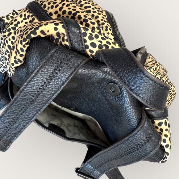 Aimee Kestenberg Nylon Leather Zip Up Backpack Shoulder Bag Beige Black Cheetah - Picture 4 of 11